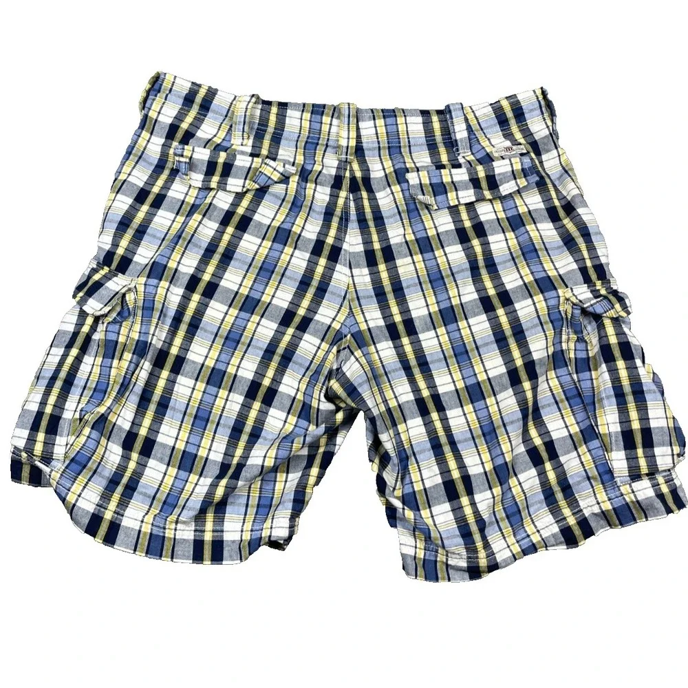 VTG Polo Jeans Company Ralph Lauren‎ Blue Plaid Cargo Shorts 40x11